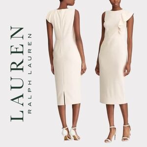 Lauren Ralph Lauren Women's Belle Rose Ruffle One Shoulder Dress Sleeveless Sz 8